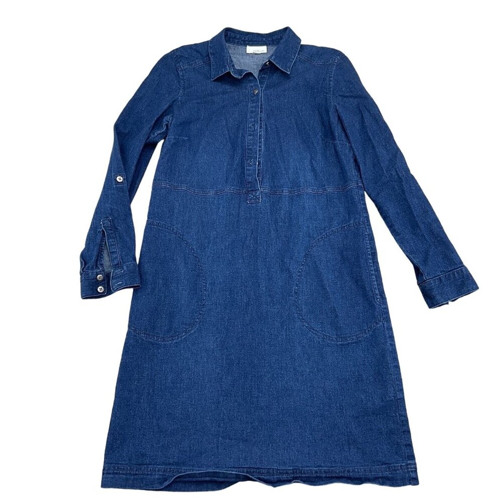 J Jill Dress Women XSmall Blue‎ Denim Pockets Casual Comfort Cotton Stretch